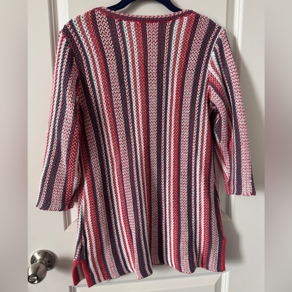 Soft Surroundings Sweater Red White Blue Montego Bay Open Knit Size Small - Picture 2 of 3